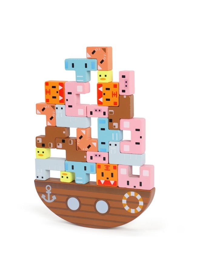 Capstro Wooden Balance Stacking Toy for Kids | Montessori Balancing & Stacking Game for Early Learning | Hands-On Wooden Toy for Coordination, Logic & Creative Play – 24 Pieces Animal Balance set - Image 1